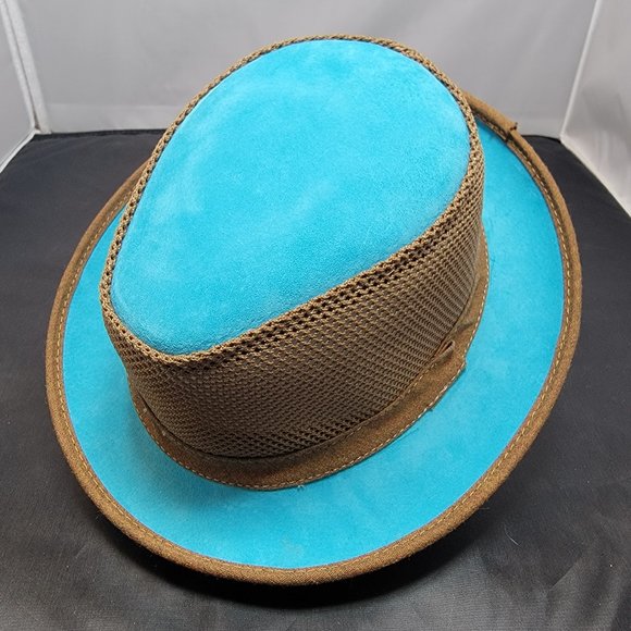 Ashbury Ace Fedora Tan Mesh w/ Blue Suede - American Hat Makers MED/LG - RARE